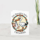 Vintager Stil für Baby- und Storchendesign Ankündigung (Rückseite)