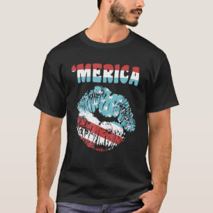 Vintager Stil gestörte amerikanische Flagge Kiss L T-Shirt