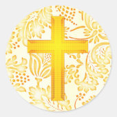 Vintager Stil Glaubenskreuz in Gelben Stickereien Runder Aufkleber (Vorderseite)