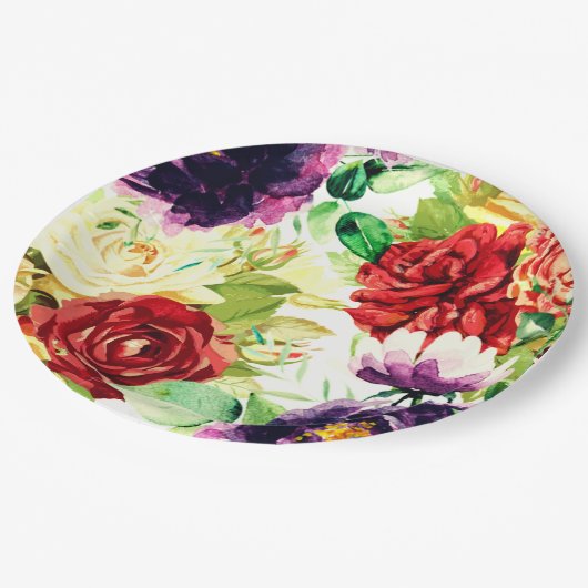 Vintager Stil Große Blume Pappteller (Schrägansicht)