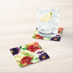 Vintager Stil Große Blume Rechteckiger Pappuntersetzer