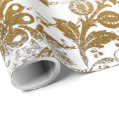 Vintager Stil Grunge Gold Damask Blumenmuster Geschenkpapier (Rolleneckpunkt)