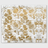 Vintager Stil Grunge Gold Damask Blumenmuster Geschenkpapier (Flach)