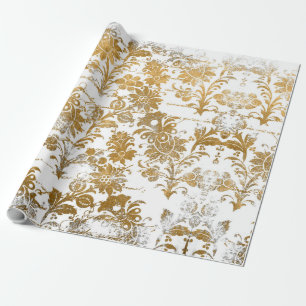 Vintager Stil Grunge Gold Damask Blumenmuster Geschenkpapier
