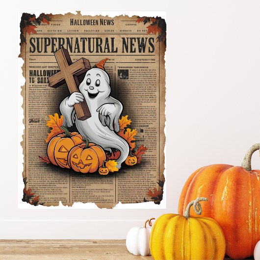Vintager Stil Halloween Newspapier Cross Ghost Poster