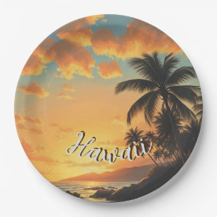 Vintager Stil Hawaiian Reisen Küste Meer Sunset Pappteller