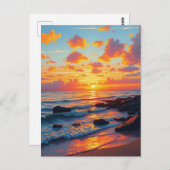 Vintager Stil Hawaiian Reisen Küste Meer Sunset Postkarte (Vorne/Hinten)