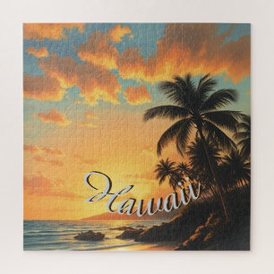 Vintager Stil Hawaiian Reisen Küste Meer Sunset Puzzle