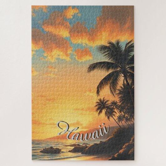 Vintager Stil Hawaiian Reisen Küste Meer Sunset Puzzle (Vertikal)