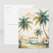 Vintager Stil Hawaiian Seascape Palms Feiertagspostkarte (Vorne/Hinten)