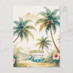 Vintager Stil Hawaiian Seascape Palms Feiertagspostkarte