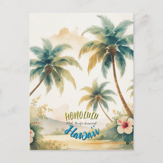 Vintager Stil Hawaiian Seascape Palms Feiertagspostkarte (Vorderseite)
