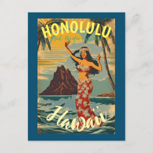 Vintager Stil Hawaiian Travel Honolulu Mittelpazif Ankündigungspostkarte