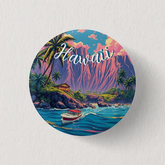 Vintager Stil Hawaiian Travel Honolulu Mittelpazif Button (Vorderseite)