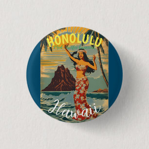 Vintager Stil Hawaiian Travel Honolulu Mittelpazif Button