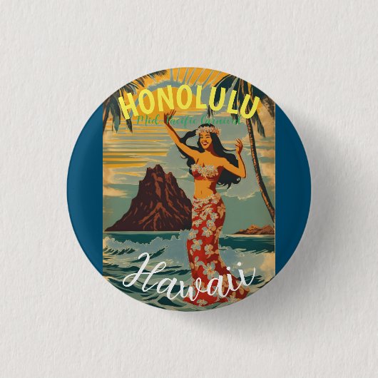 Vintager Stil Hawaiian Travel Honolulu Mittelpazif Button (Vorderseite)