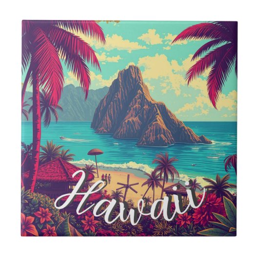 Vintager Stil Hawaiian Travel Honolulu Mittelpazif Fliese (Vorderseite)