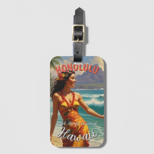 Vintager Stil Hawaiian Travel Honolulu Mittelpazif Gepäckanhänger (Vorderseite Vertikal)