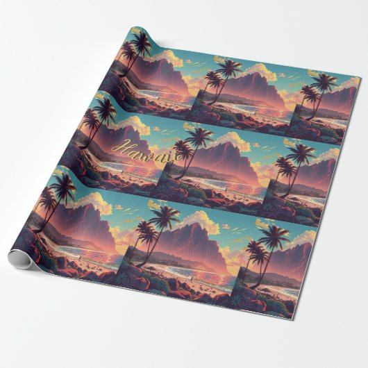 Vintager Stil Hawaiian Travel Honolulu Mittelpazif Geschenkpapier (Ungerollt)