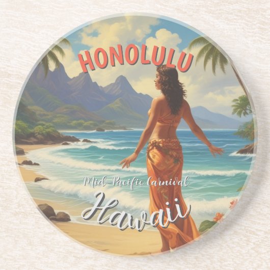 Vintager Stil Hawaiian Travel Honolulu Mittelpazif Getränkeuntersetzer (Vorne)