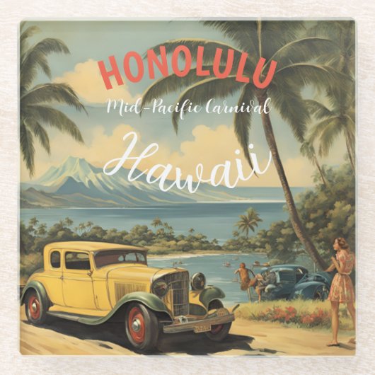 Vintager Stil Hawaiian Travel Honolulu Mittelpazif Glasuntersetzer (Vorderseite)