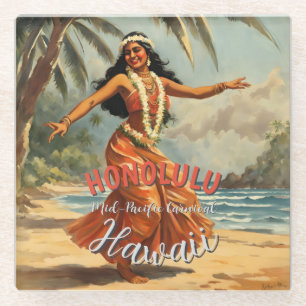 Vintager Stil Hawaiian Travel Honolulu Mittelpazif Glasuntersetzer