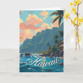 Vintager Stil Hawaiian Travel Honolulu Mittelpazif Karte (Gelbe Blume)