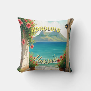 Vintager Stil Hawaiian Travel Honolulu Mittelpazif Kissen