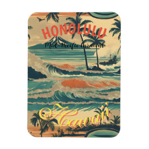 Vintager Stil Hawaiian Travel Honolulu Mittelpazif Magnet