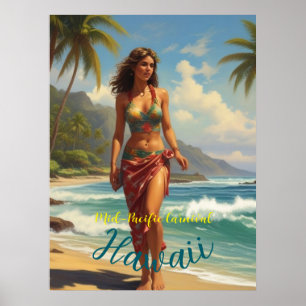Vintager Stil Hawaiian Travel Honolulu Mittelpazif Poster