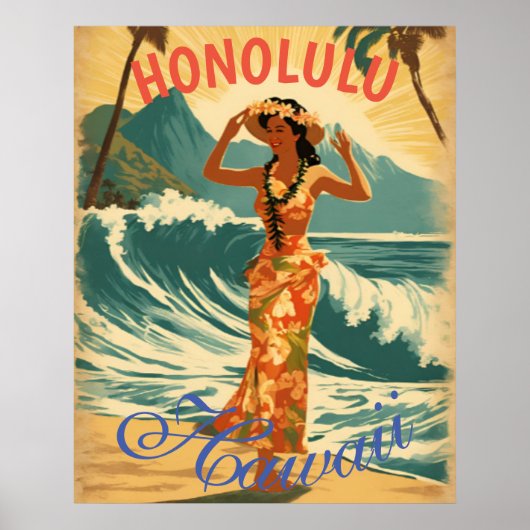 Vintager Stil Hawaiian Travel Honolulu Mittelpazif Poster (Vorne)
