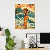 Vintager Stil Hawaiian Travel Honolulu Mittelpazif Poster (Heimbüro)