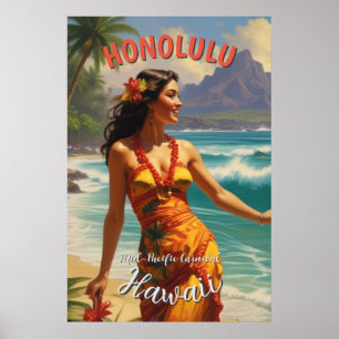 Vintager Stil Hawaiian Travel Honolulu Mittelpazif Poster