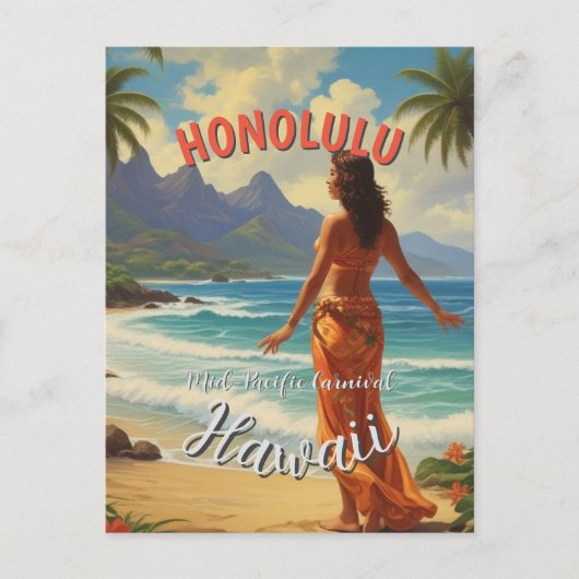 Vintager Stil Hawaiian Travel Honolulu Mittelpazif Postkarte (Vorderseite)