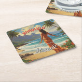 Vintager Stil Hawaiian Travel Honolulu Mittelpazif Rechteckiger Pappuntersetzer (angewinkelt)