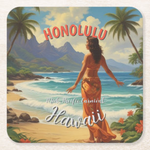Vintager Stil Hawaiian Travel Honolulu Mittelpazif Rechteckiger Pappuntersetzer