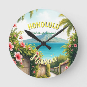 Vintager Stil Hawaiian Travel Honolulu Mittelpazif Runde Wanduhr