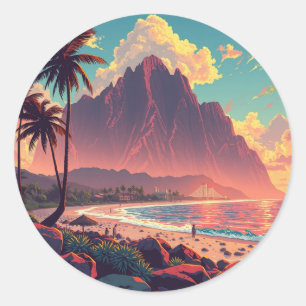 Vintager Stil Hawaiian Travel Honolulu Mittelpazif Runder Aufkleber