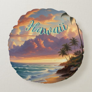 Vintager Stil Hawaiian Travel Honolulu Mittelpazif Rundes Kissen