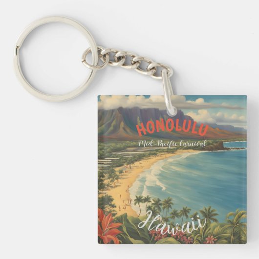 Vintager Stil Hawaiian Travel Honolulu Mittelpazif Schlüsselanhänger (Vorderseite)