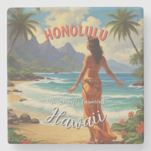 Vintager Stil Hawaiian Travel Honolulu Mittelpazif Steinuntersetzer