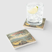 Vintager Stil Hawaiian Travel Honolulu Mittelpazif Steinuntersetzer (Seitenansicht)