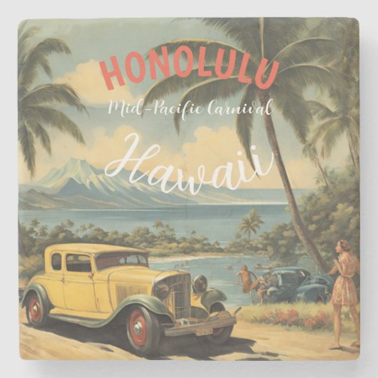 Vintager Stil Hawaiian Travel Honolulu Mittelpazif Steinuntersetzer (Vorderseite)