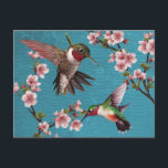 Vintager Stil Hummingbird Painting Postcard Postkarte<br><div class="desc">Schönes Vintages Gemälde von Kolibris,  auf blauer Basis mit Kirschblüten.</div>