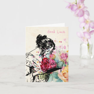 Vintager Stil Lady liest Book Viel Glück Card Karte