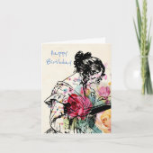 Vintager Stil Lady liest Buch Geburtstag Karte (Vorderseite)