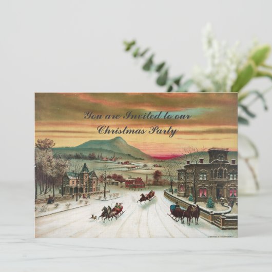 Vintager Stil Landschaft Weihnachten Einladung (Stehend Vorderseite)