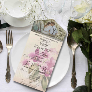 Vintager Stil Lila Orchid Foto E-Mail-Website All In One Einladung