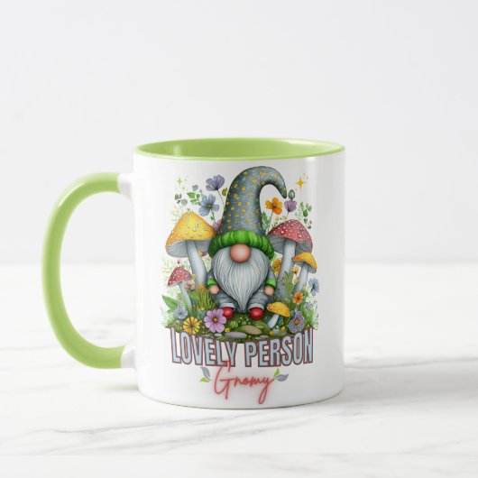 Vintager Stil Lounge Gnome mit Pilzen Kunst Tasse (Links)