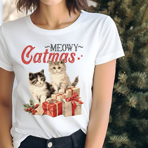 Vintager Stil Meowy Catmas Weihnachten T-Shirt